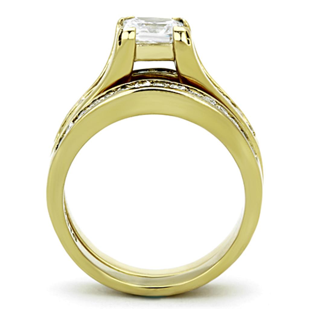 TK0W384 - IP Gold(Ion Plating) Stainless Steel Ring with AAA Grade CZ  in Clear-2