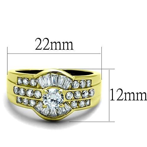 TK10528G - IP Gold(Ion Plating) Stainless Steel Ring with AAA Grade CZ  in Clear-1