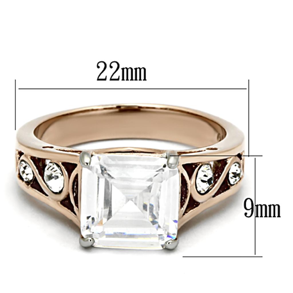 TK1059 - Two-Tone IP Rose Gold Stainless Steel Ring with AAA Grade CZ  in Clear-1