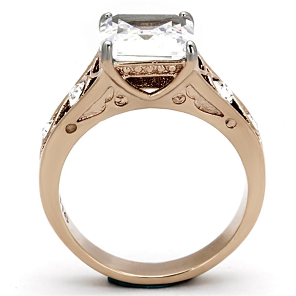 TK1059 - Two-Tone IP Rose Gold Stainless Steel Ring with AAA Grade CZ  in Clear-2