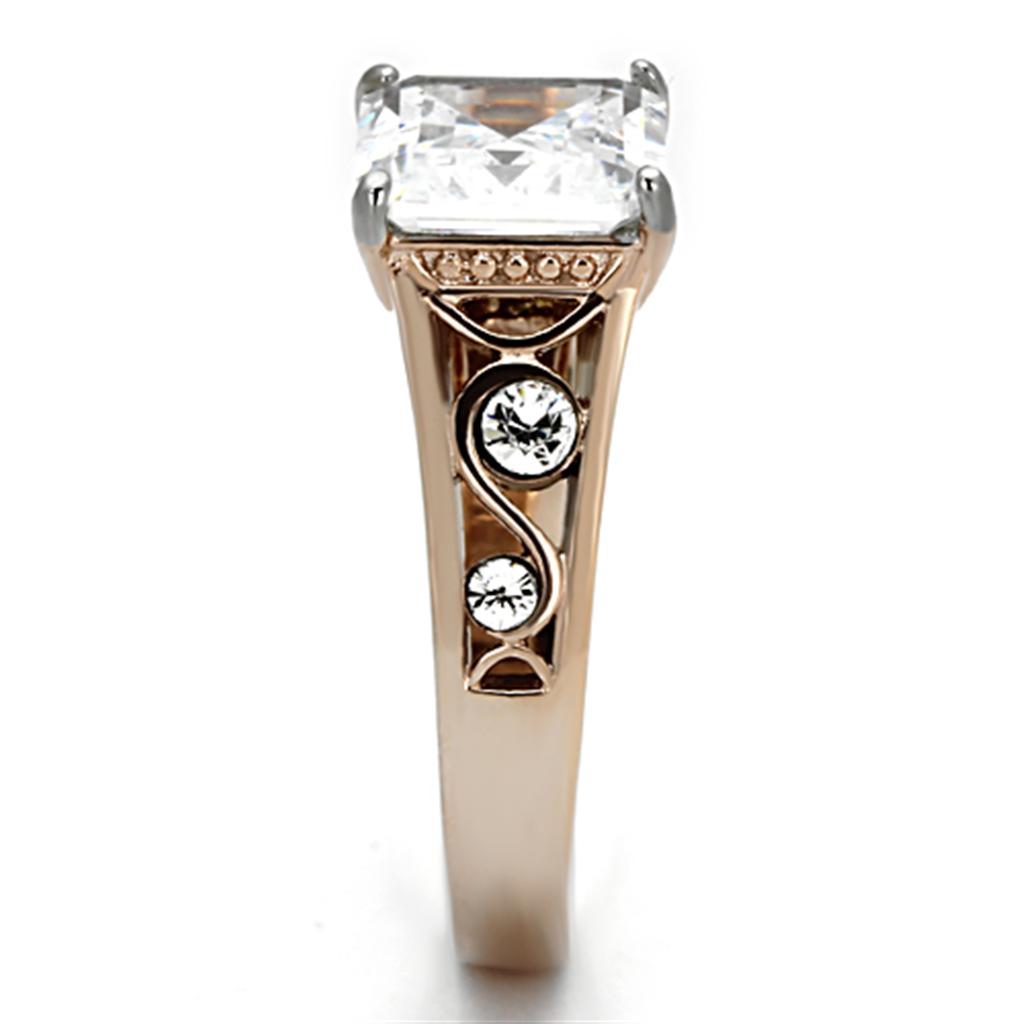 TK1059 - Two-Tone IP Rose Gold Stainless Steel Ring with AAA Grade CZ  in Clear-3