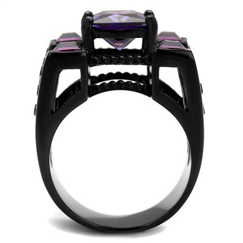 TK1072J - IP Black(Ion Plating) Stainless Steel Ring with AAA Grade CZ  in Amethyst-2