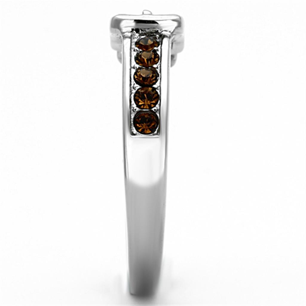 TK1079 - High polished (no plating) Stainless Steel Ring with Top Grade Crystal  in Smoked Quartz-4
