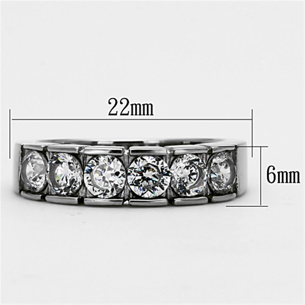 TK1082 - High polished (no plating) Stainless Steel Ring with AAA Grade CZ  in Clear-1