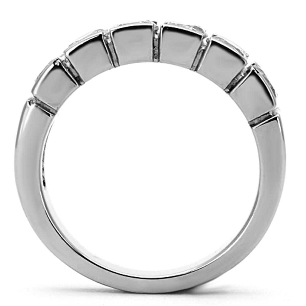 TK1082 - High polished (no plating) Stainless Steel Ring with AAA Grade CZ  in Clear-2
