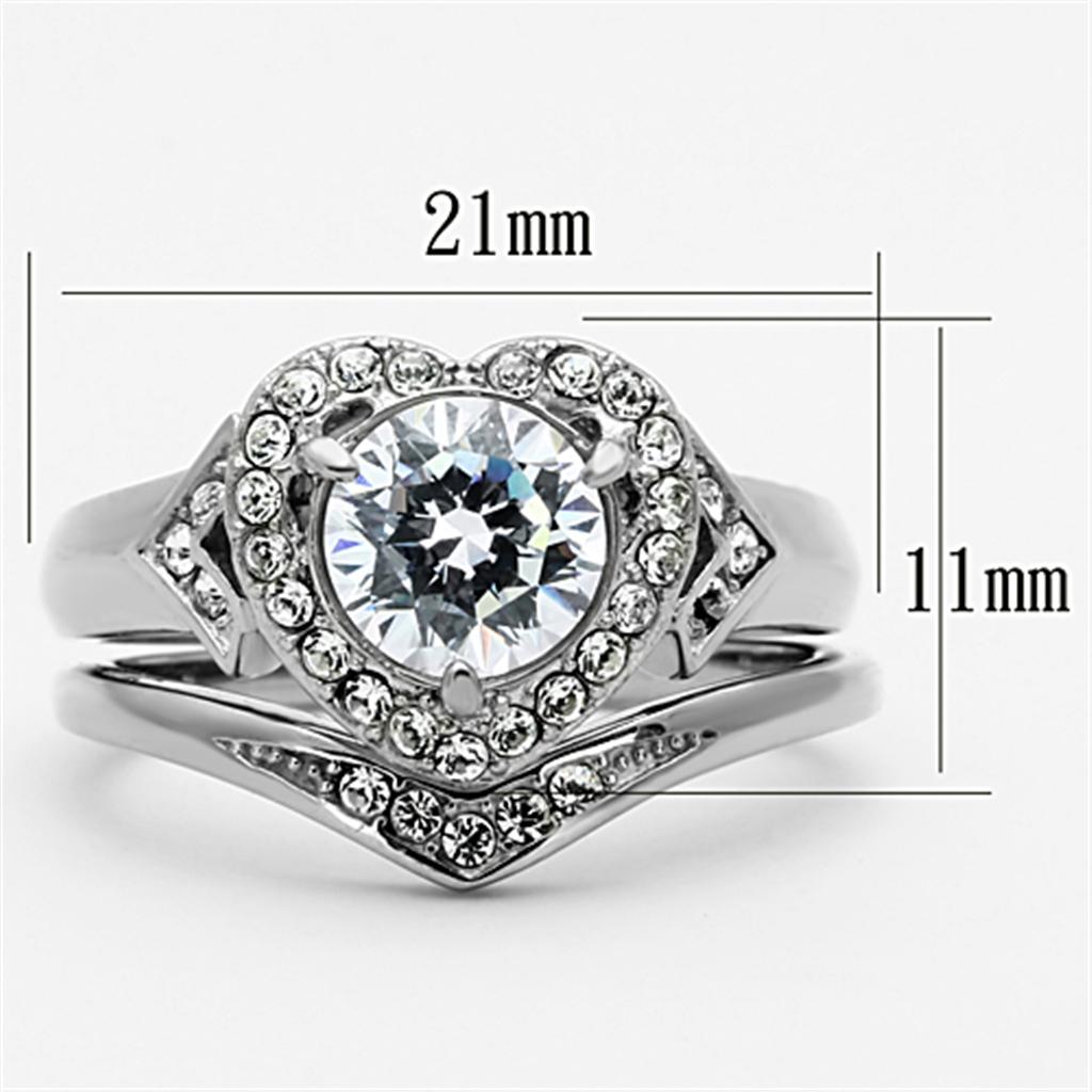 TK1087 - High polished (no plating) Stainless Steel Ring with AAA Grade CZ  in Clear-1