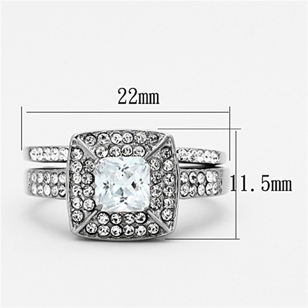 TK1088 - High polished (no plating) Stainless Steel Ring with AAA Grade CZ  in Clear-1
