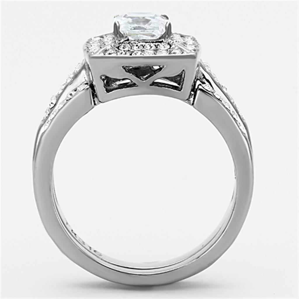 TK1088 - High polished (no plating) Stainless Steel Ring with AAA Grade CZ  in Clear-2