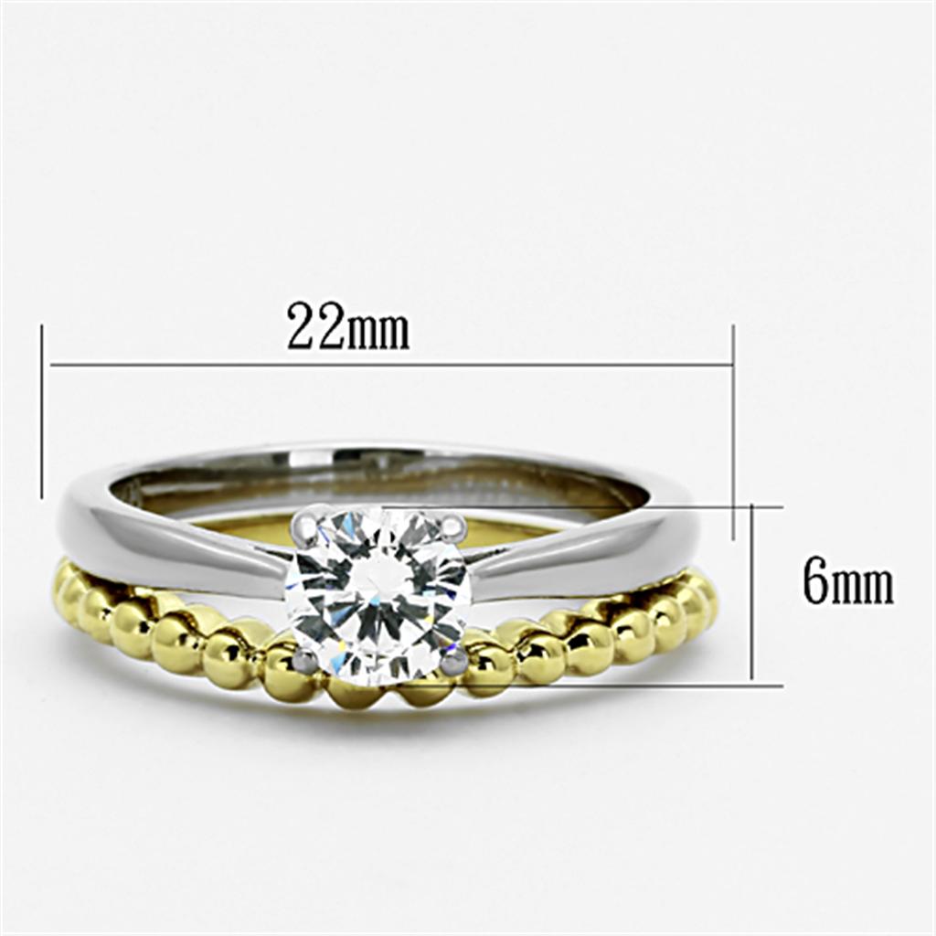 TK1093 - Two-Tone IP Gold (Ion Plating) Stainless Steel Ring with AAA Grade CZ  in Clear-1