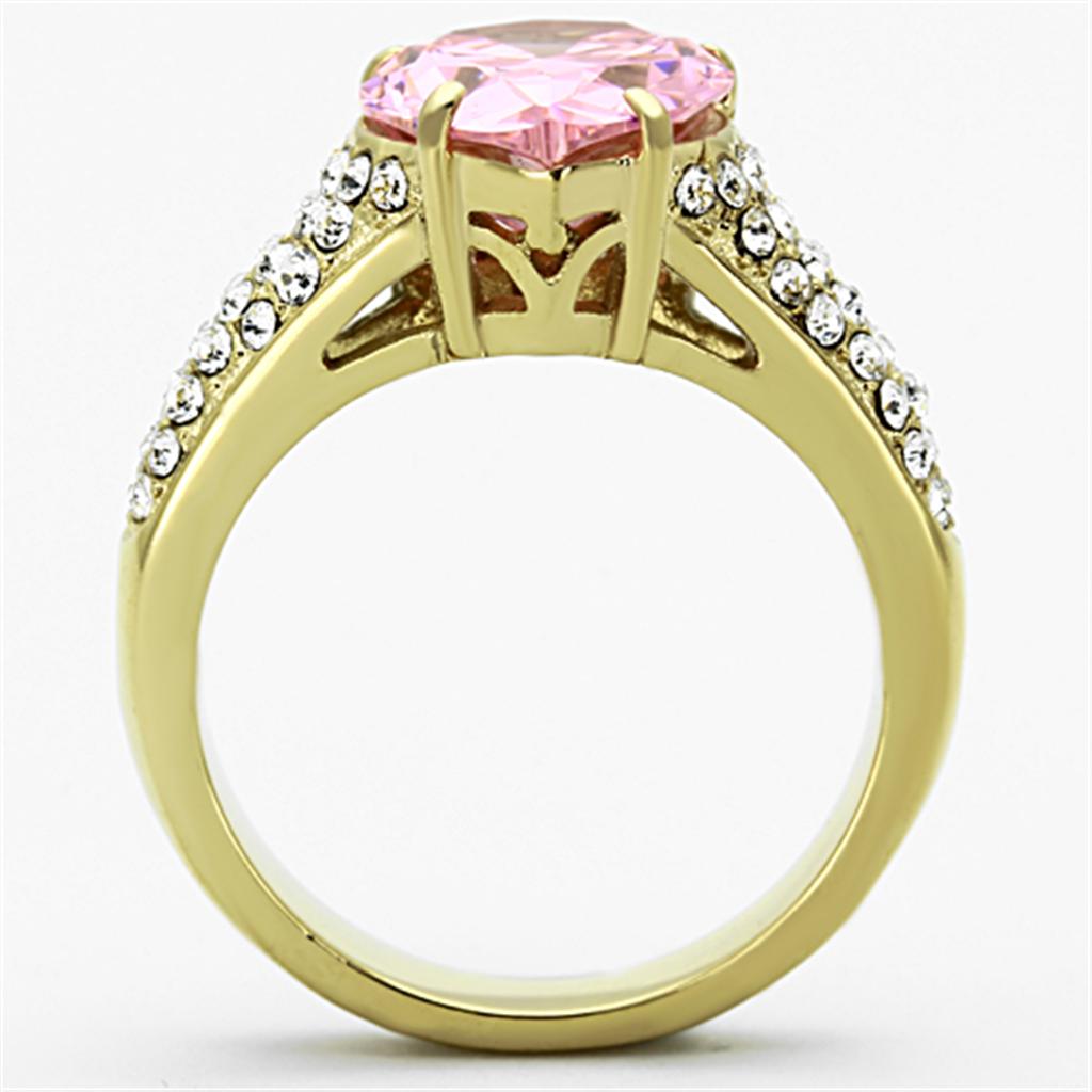 TK1098 - IP Gold(Ion Plating) Stainless Steel Ring with AAA Grade CZ  in Rose-2