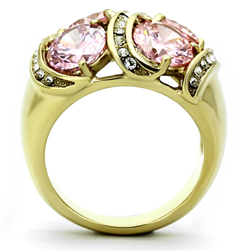 TK1099 - IP Gold(Ion Plating) Stainless Steel Ring with AAA Grade CZ  in Rose-2