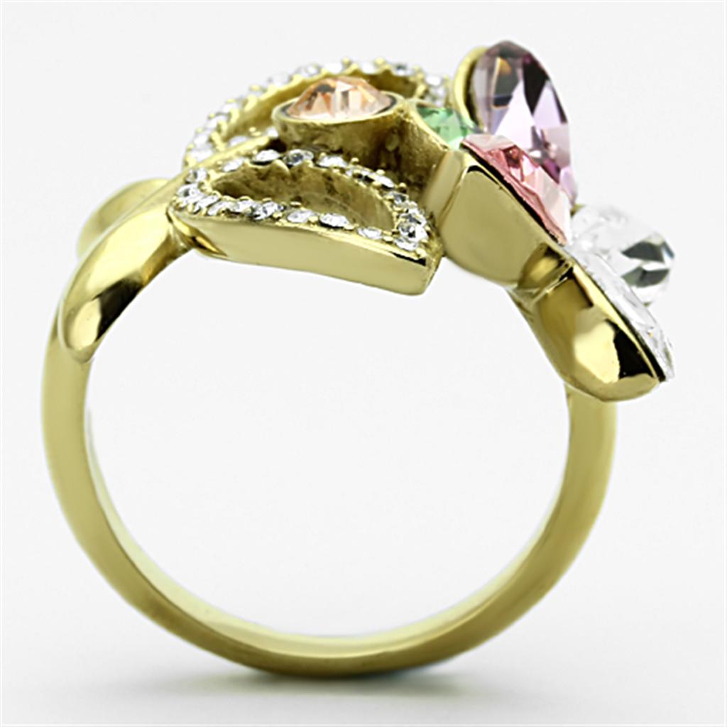 TK1100 - IP Gold(Ion Plating) Stainless Steel Ring with Top Grade Crystal  in Multi Color-2