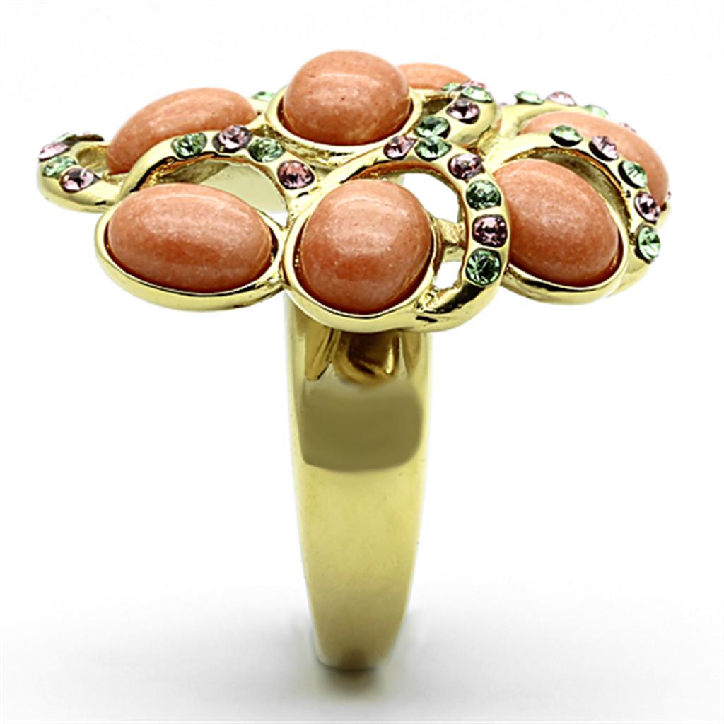 TK1102 - IP Gold(Ion Plating) Stainless Steel Ring with Synthetic Coral in Orange-3
