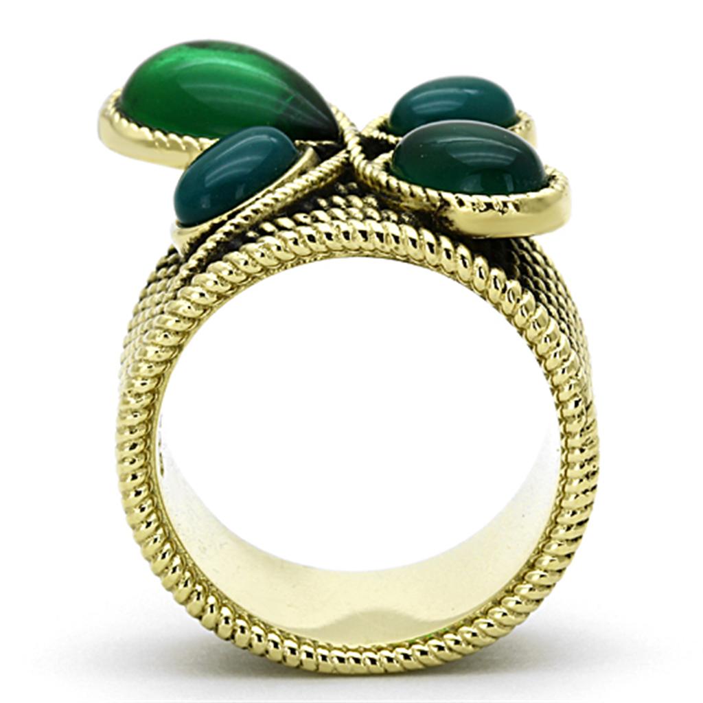 TK1104 - IP Gold(Ion Plating) Stainless Steel Ring with Synthetic Synthetic Glass in Emerald-2