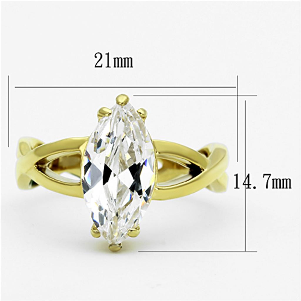 TK1106 - IP Gold(Ion Plating) Stainless Steel Ring with AAA Grade CZ  in Clear-1