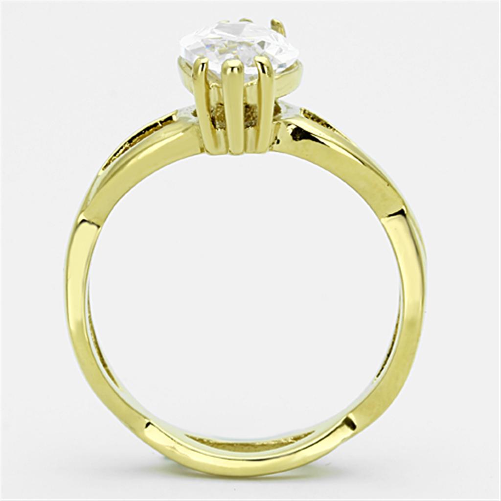 TK1106 - IP Gold(Ion Plating) Stainless Steel Ring with AAA Grade CZ  in Clear-2