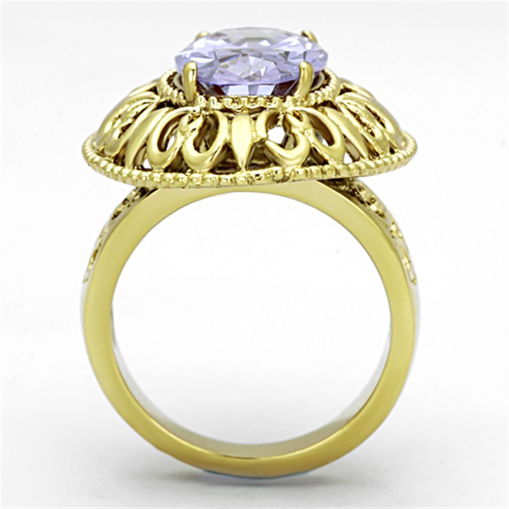 TK1110 - IP Gold(Ion Plating) Stainless Steel Ring with AAA Grade CZ  in Light Amethyst-2