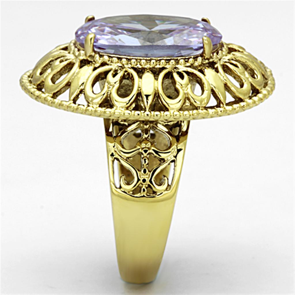TK1110 - IP Gold(Ion Plating) Stainless Steel Ring with AAA Grade CZ  in Light Amethyst-3