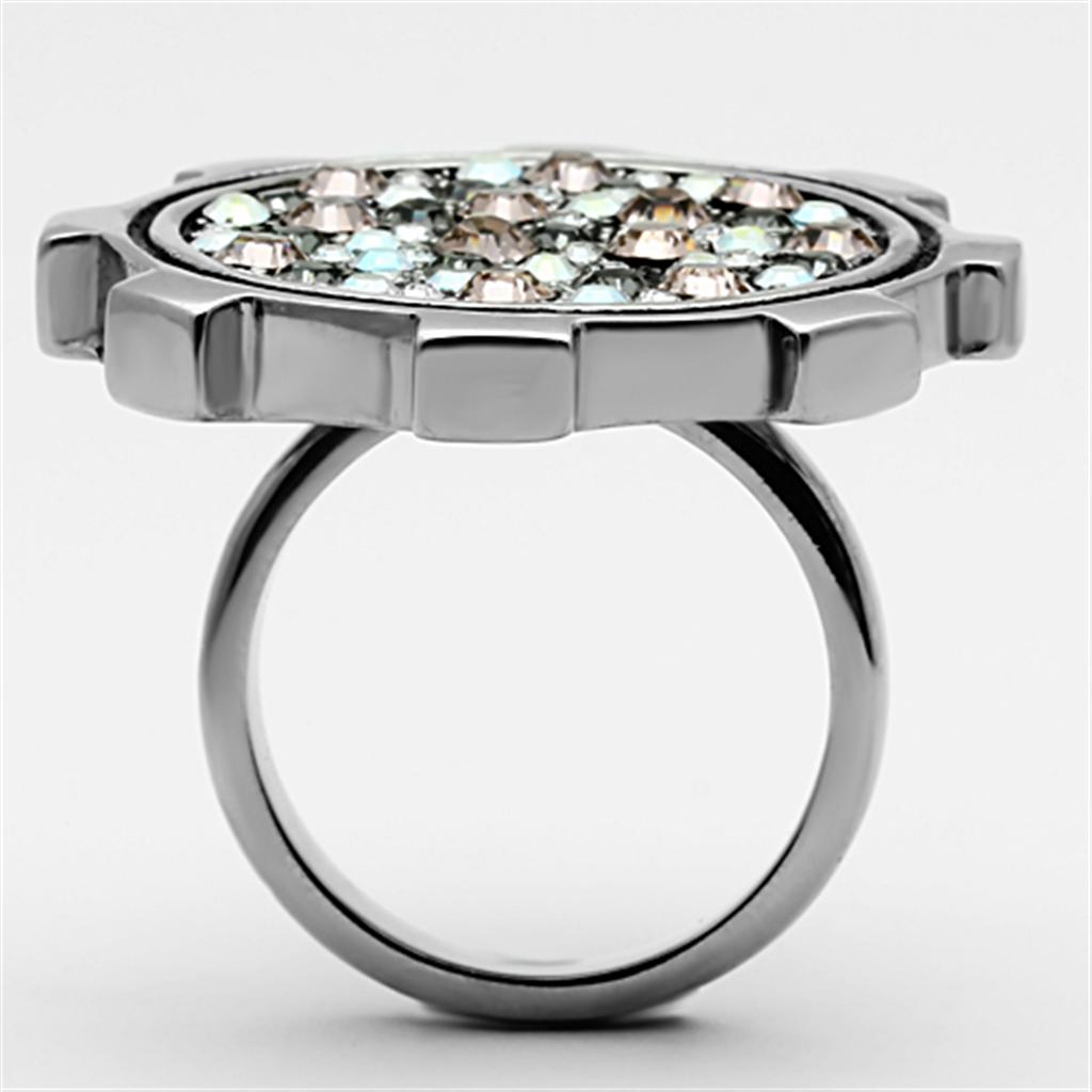 TK1113 - High polished (no plating) Stainless Steel Ring with Top Grade Crystal  in Multi Color-2