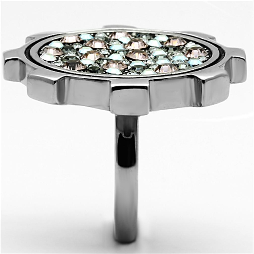 TK1113 - High polished (no plating) Stainless Steel Ring with Top Grade Crystal  in Multi Color-3