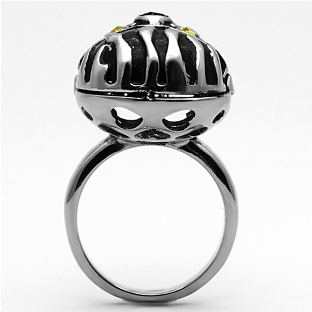 TK1114 - High polished (no plating) Stainless Steel Ring with Top Grade Crystal  in Topaz-3