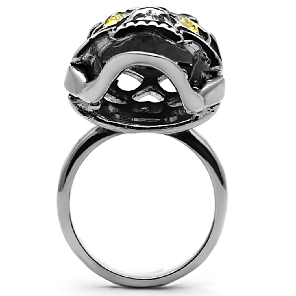 TK1114 - High polished (no plating) Stainless Steel Ring with Top Grade Crystal  in Topaz-2