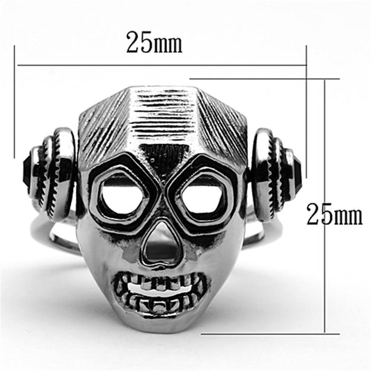 TK1115 - High polished (no plating) Stainless Steel Ring with Top Grade Crystal  in Jet-1