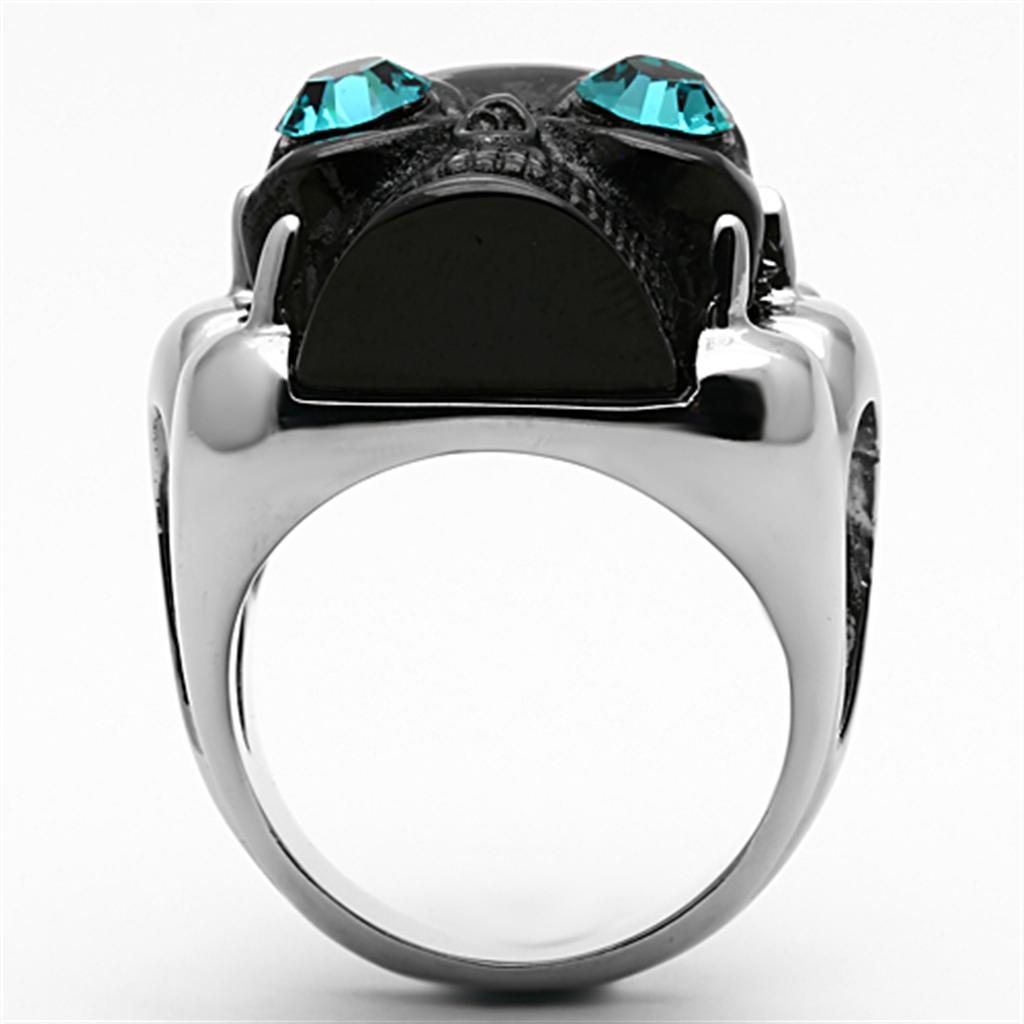 TK1118 - Two-Tone IP Black Stainless Steel Ring with Top Grade Crystal  in Blue Zircon-2
