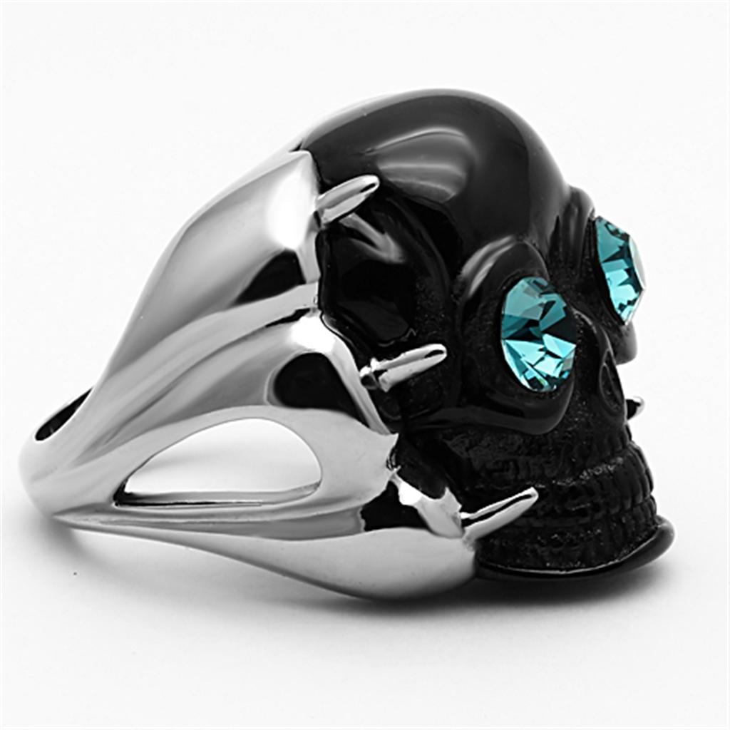 TK1118 - Two-Tone IP Black Stainless Steel Ring with Top Grade Crystal  in Blue Zircon-3
