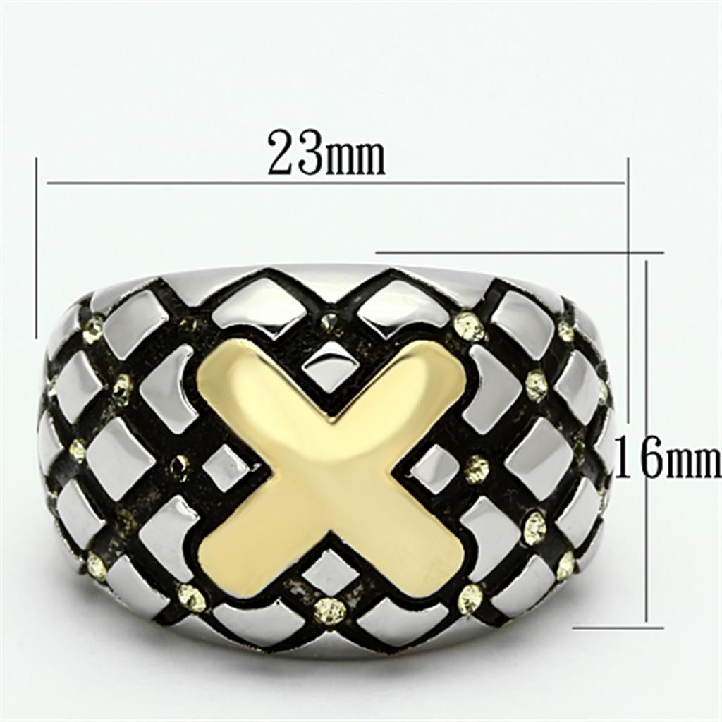 TK1131 - Two-Tone IP Gold (Ion Plating) Stainless Steel Ring with Top Grade Crystal  in Citrine Yellow-1