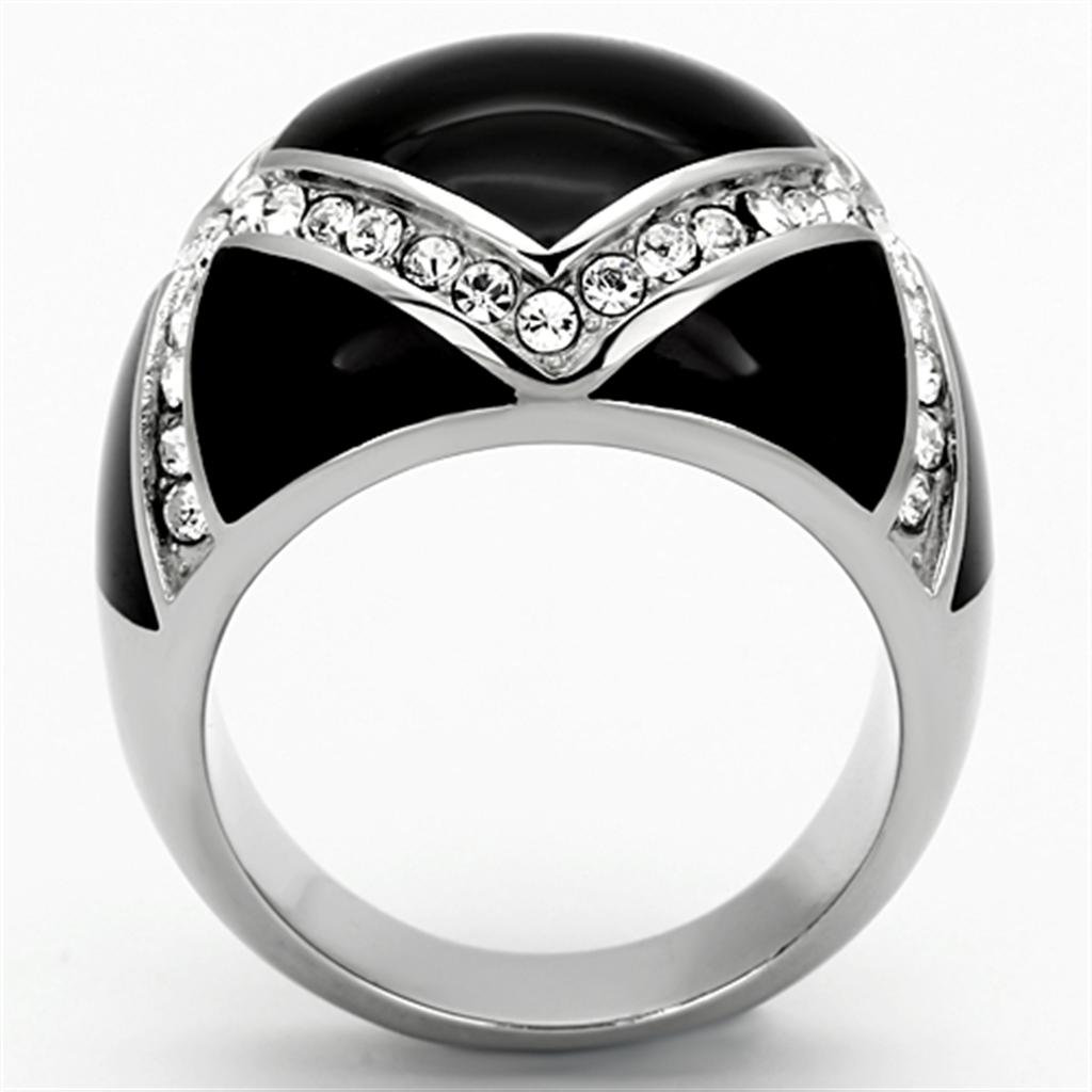 TK1132 - High polished (no plating) Stainless Steel Ring with Top Grade Crystal  in Clear-2