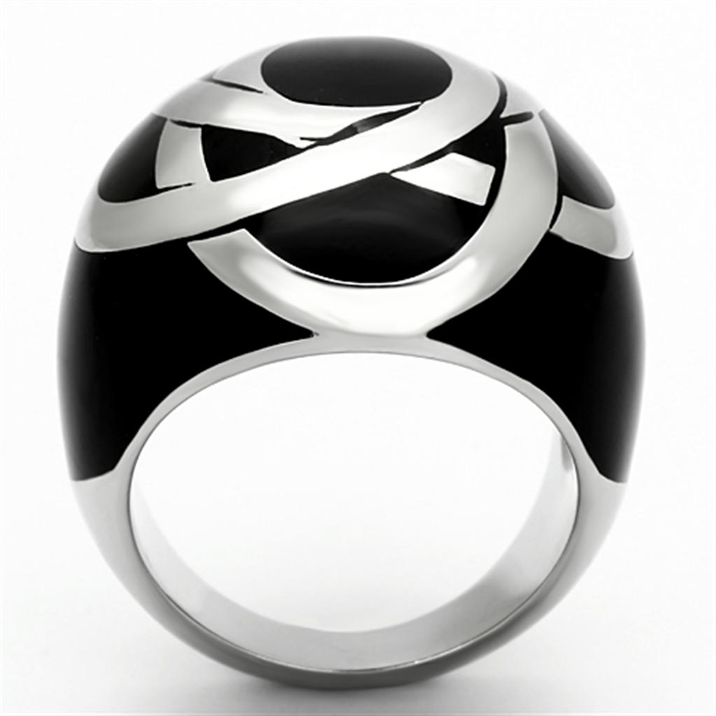 TK1133 - High polished (no plating) Stainless Steel Ring with Epoxy  in Jet-2