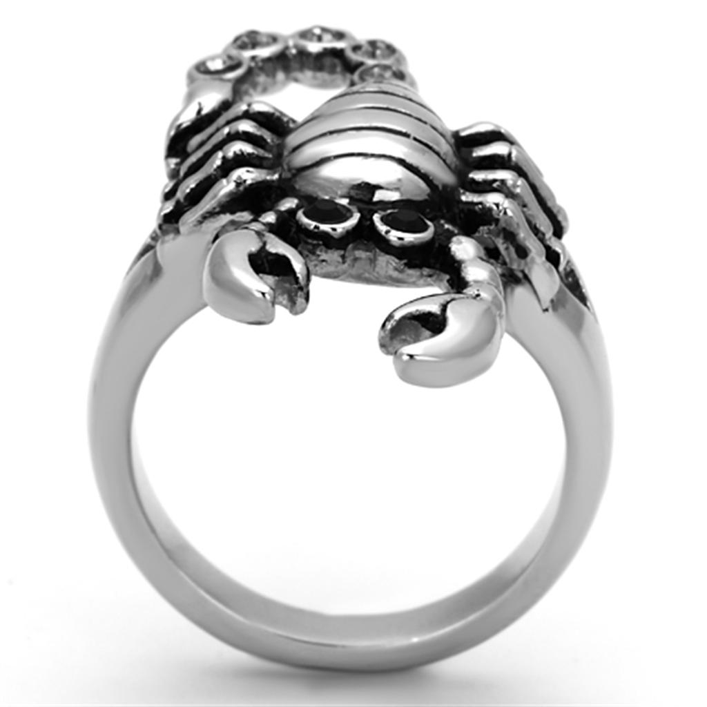 TK1135 - High polished (no plating) Stainless Steel Ring with Top Grade Crystal  in Jet-2