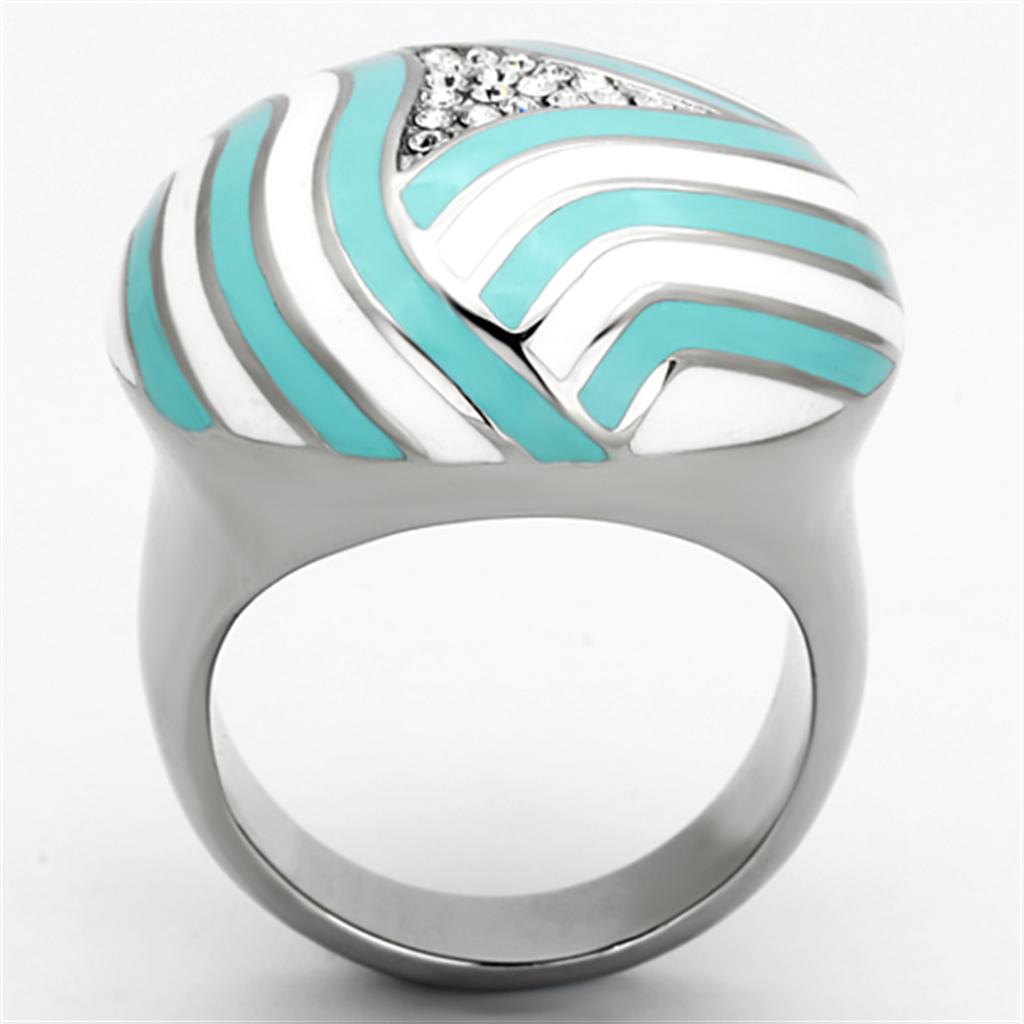 TK1138 - High polished (no plating) Stainless Steel Ring with Top Grade Crystal  in Clear-2