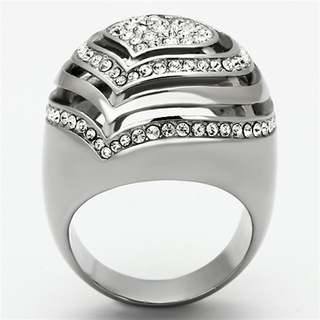 TK1141 - High polished (no plating) Stainless Steel Ring with Top Grade Crystal  in Clear-2