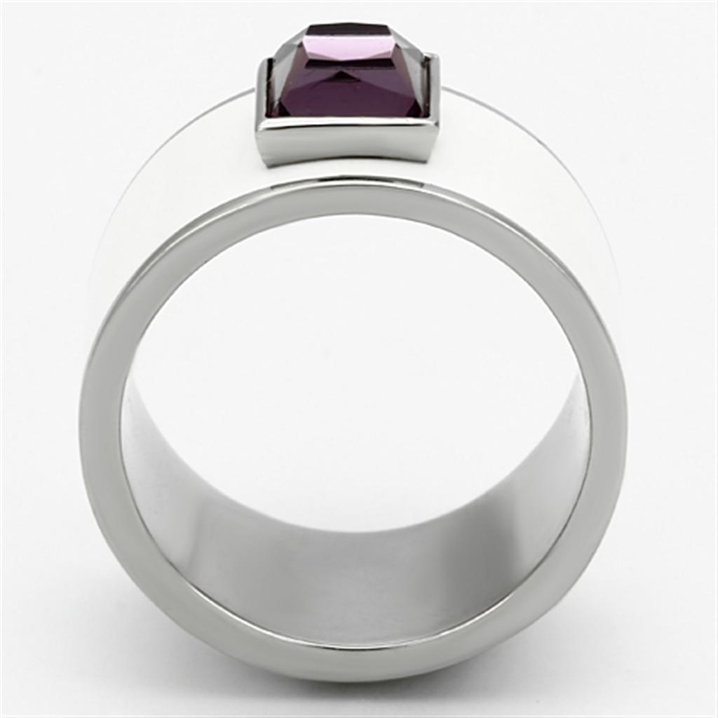 TK1142 - High polished (no plating) Stainless Steel Ring with Synthetic Synthetic Glass in Amethyst-2