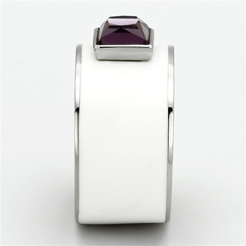 TK1142 - High polished (no plating) Stainless Steel Ring with Synthetic Synthetic Glass in Amethyst-3