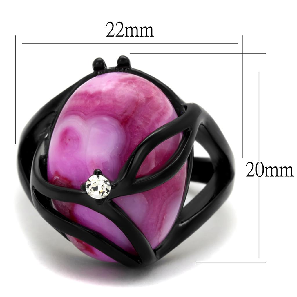 TK1144J - IP Black(Ion Plating) Stainless Steel Ring with Synthetic Cat Eye in Fuchsia-1