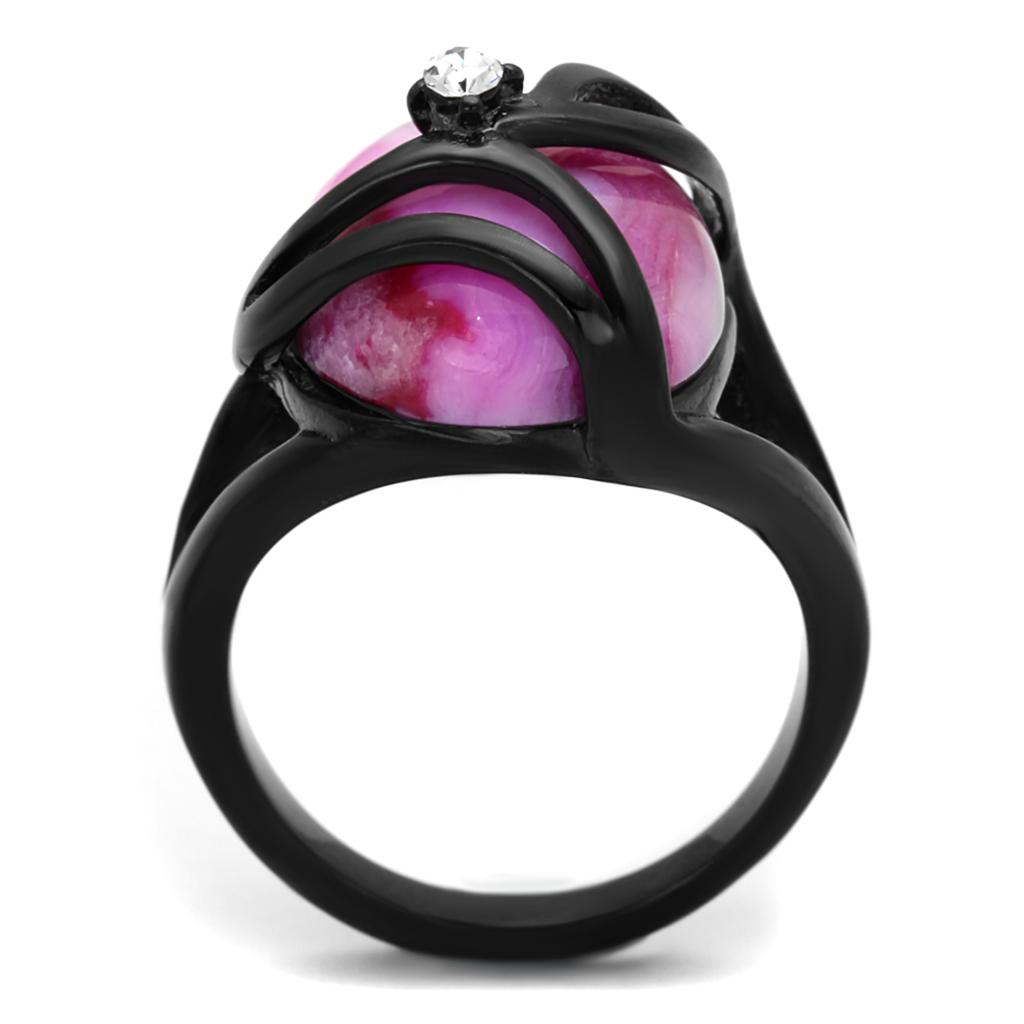 TK1144J - IP Black(Ion Plating) Stainless Steel Ring with Synthetic Cat Eye in Fuchsia-2