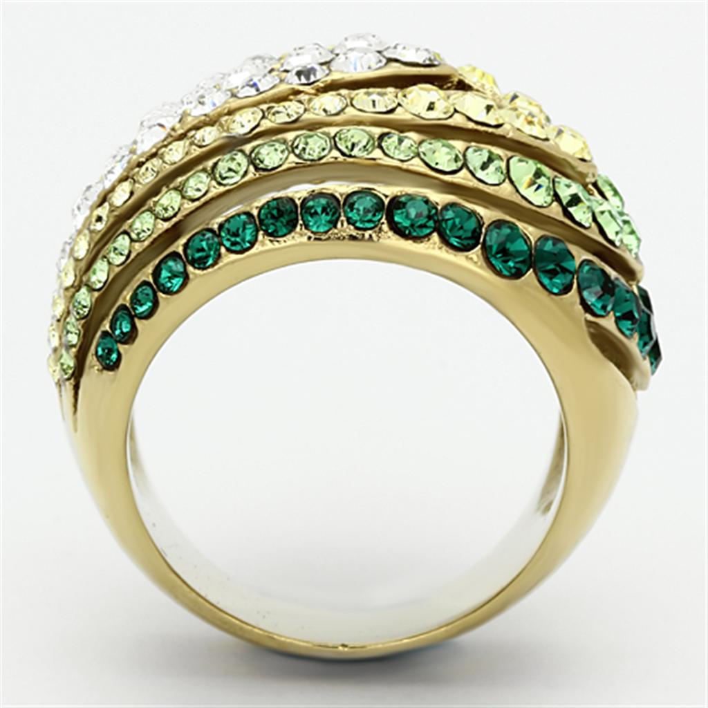 TK1145 - IP Gold(Ion Plating) Stainless Steel Ring with Top Grade Crystal  in Multi Color-2