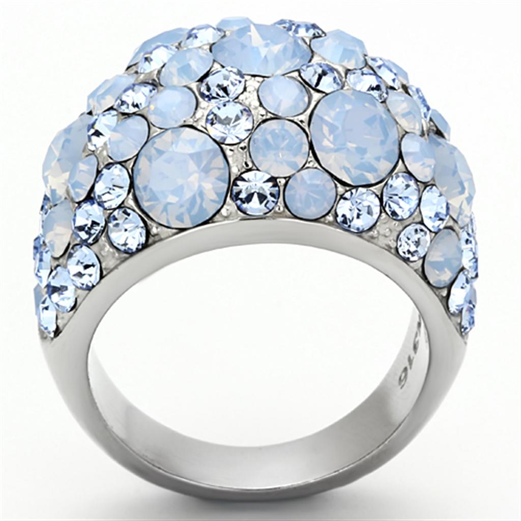 TK1147 - High polished (no plating) Stainless Steel Ring with Top Grade Crystal  in Sea Blue-2