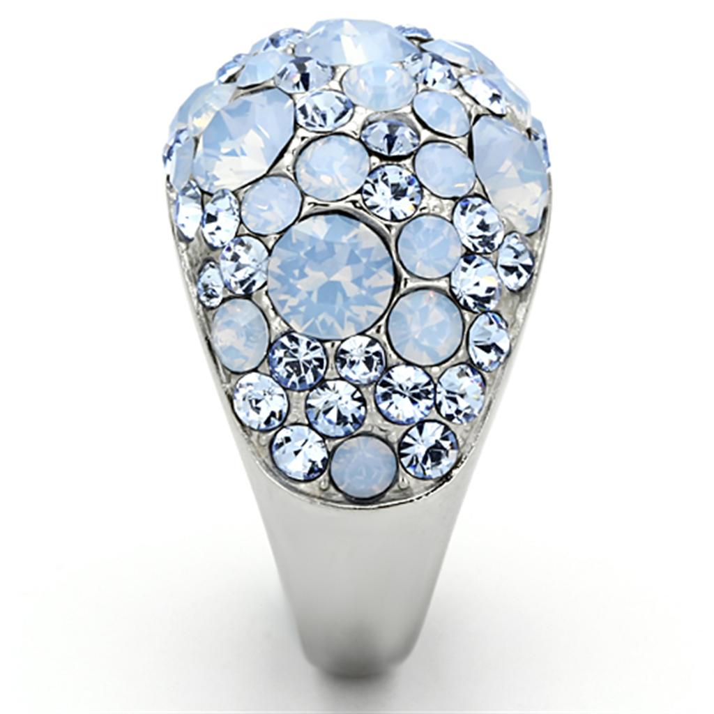 TK1147 - High polished (no plating) Stainless Steel Ring with Top Grade Crystal  in Sea Blue-3
