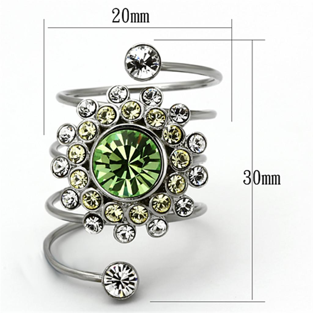 TK1148 - High polished (no plating) Stainless Steel Ring with Top Grade Crystal  in Peridot-1