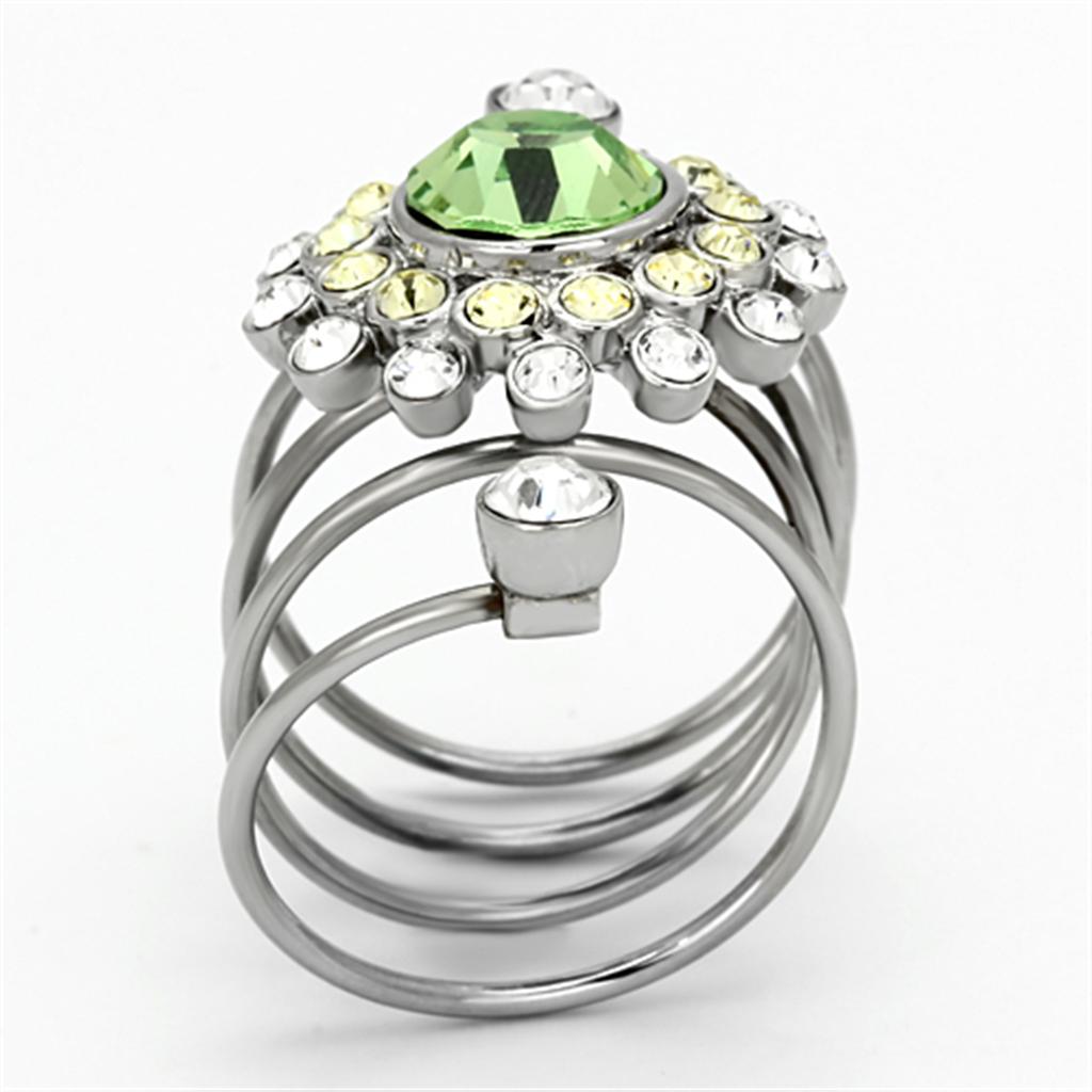 TK1148 - High polished (no plating) Stainless Steel Ring with Top Grade Crystal  in Peridot-2