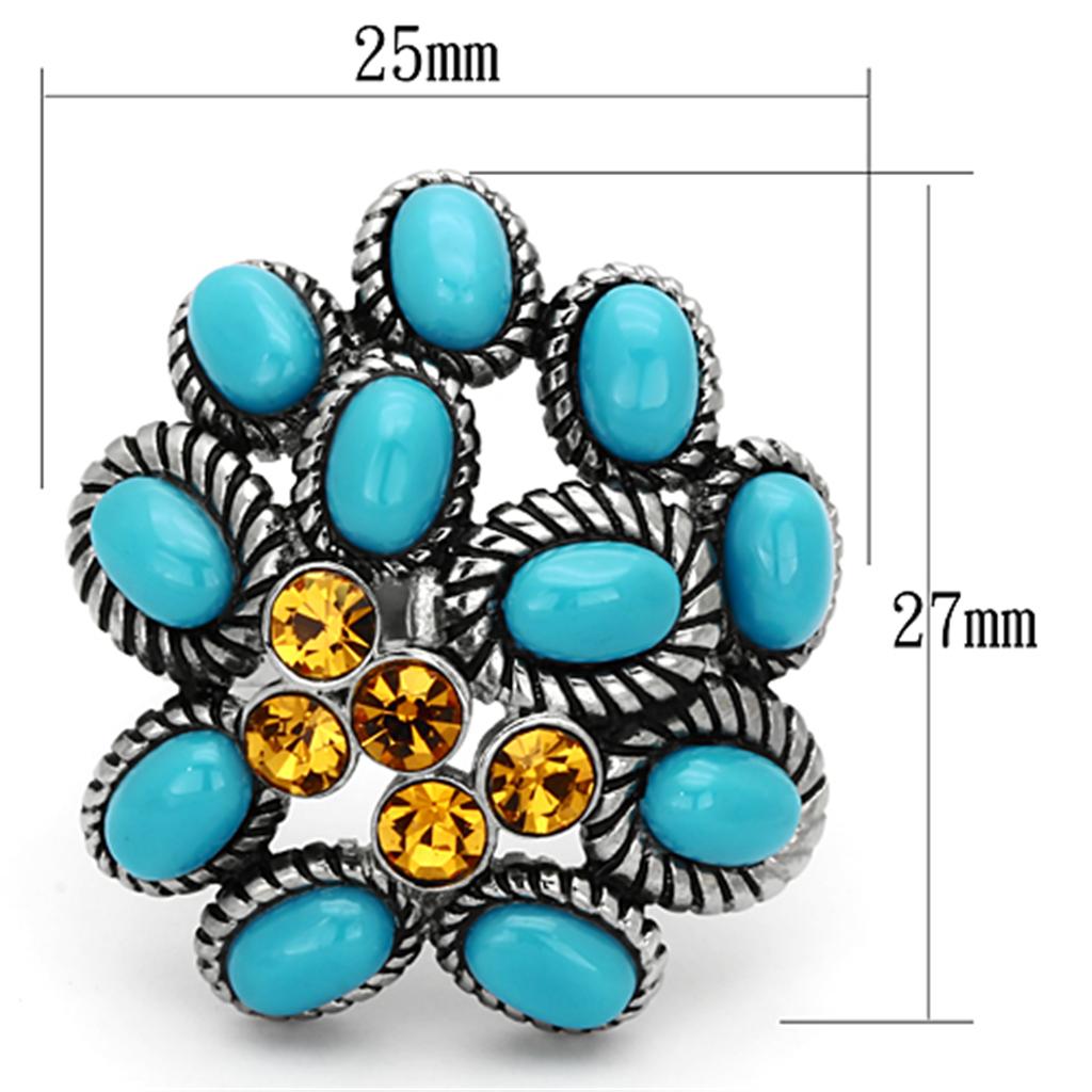 TK1150 - High polished (no plating) Stainless Steel Ring with Synthetic Synthetic Stone in Turquoise-1