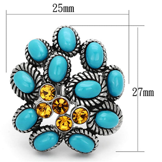 TK1150 - High polished (no plating) Stainless Steel Ring with Synthetic Synthetic Stone in Turquoise-1