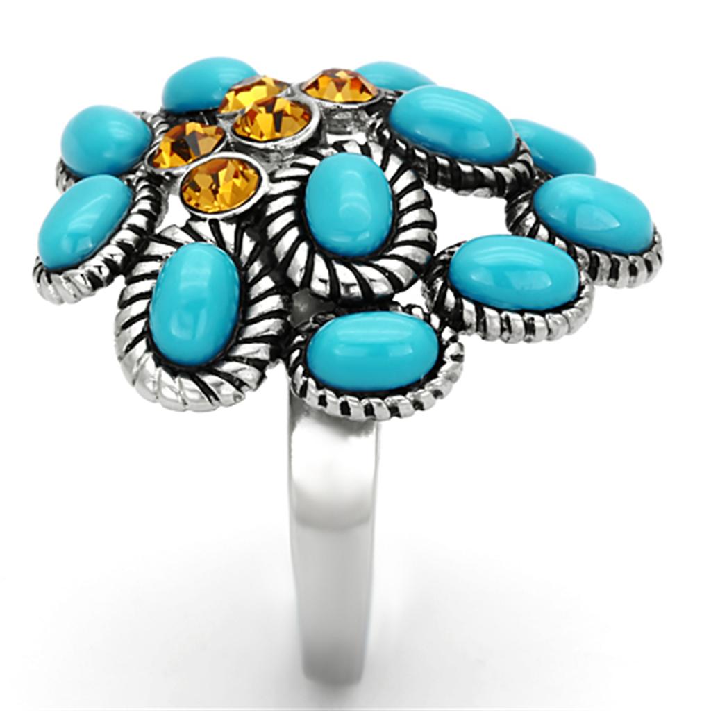TK1150 - High polished (no plating) Stainless Steel Ring with Synthetic Synthetic Stone in Turquoise-3