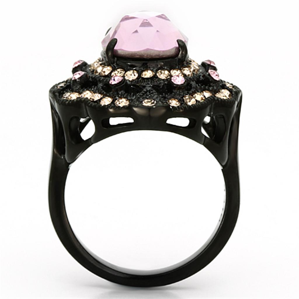 TK1154 - IP Black(Ion Plating) Stainless Steel Ring with Top Grade Crystal  in Light Rose-2