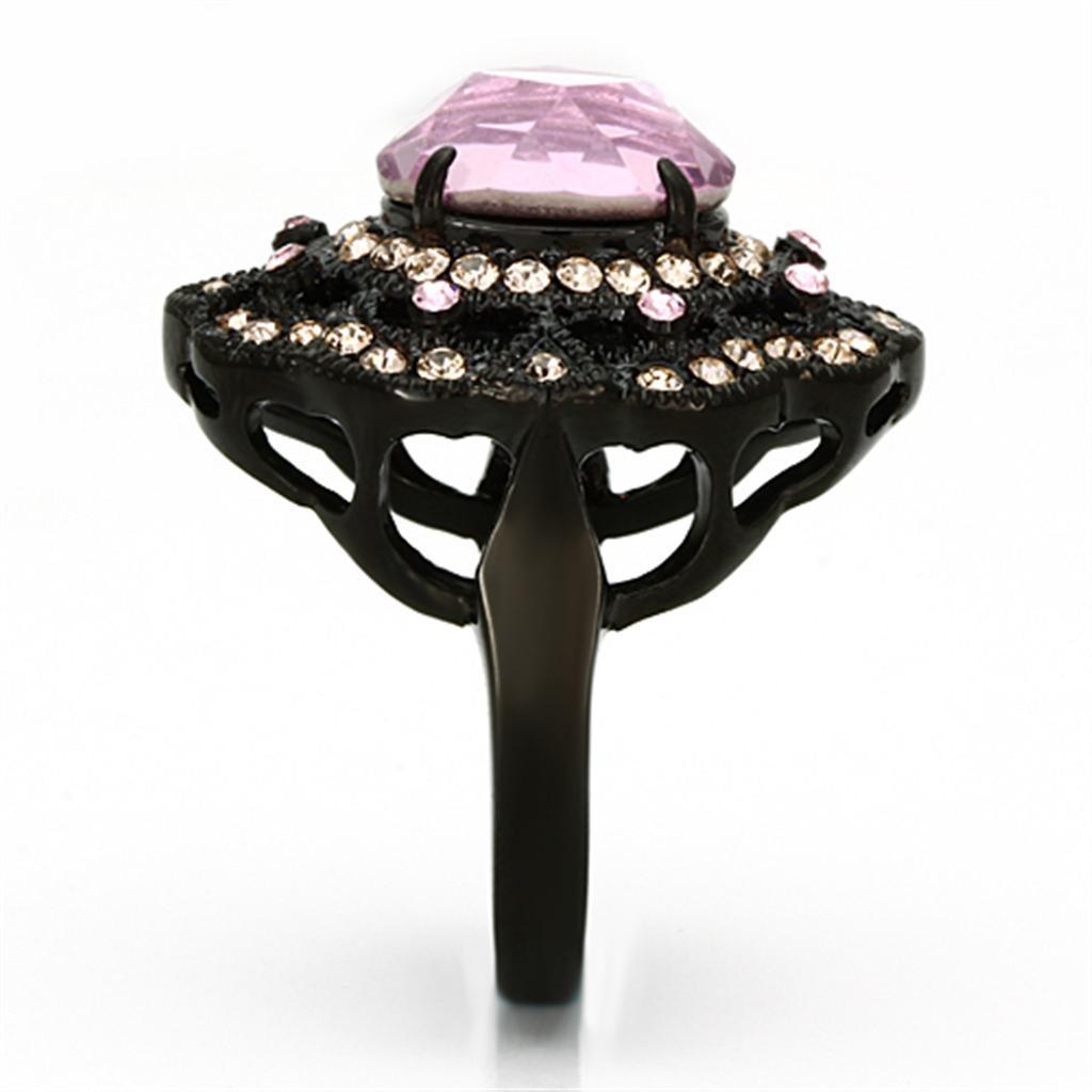 TK1154 - IP Black(Ion Plating) Stainless Steel Ring with Top Grade Crystal  in Light Rose-3