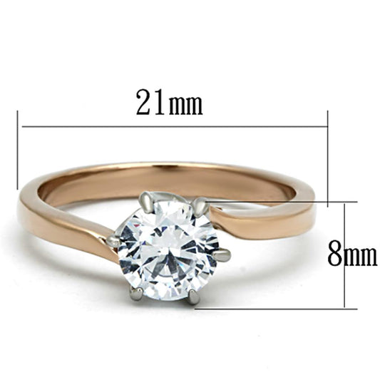 TK1161 - Two-Tone IP Rose Gold Stainless Steel Ring with AAA Grade CZ  in Clear-1